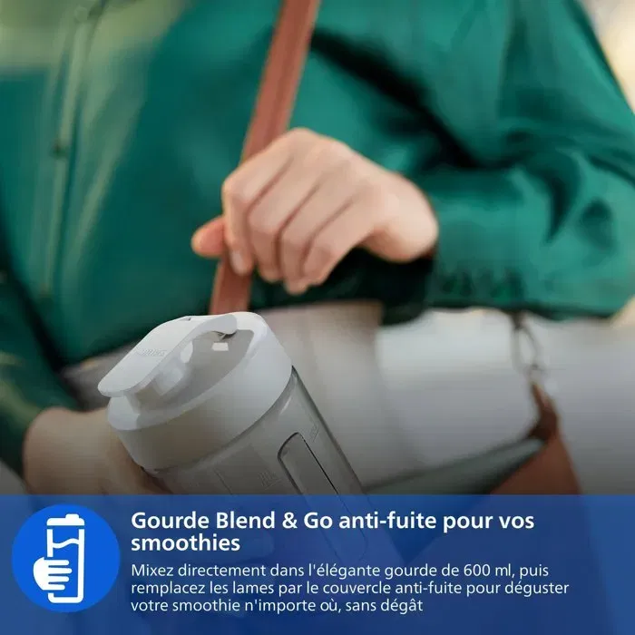 Philips HR2670/01 - Blender Mixeur Gourde 0,6L Blanc Série 3000 Blend & Go - 350W Moteur Durable avec Technologie ProBlend pour Smoothies et Milkshakes