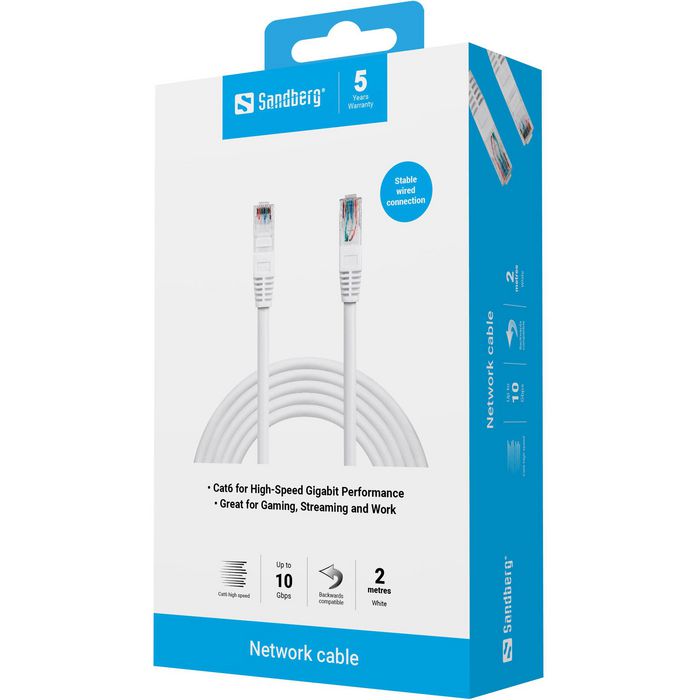 Sandberg Câble réseau Ethernet UTP Cat6, 2 m, 10 Gbps Sandberg Câble réseau Ethernet UTP Cat6, 2 m, 10 Gbps