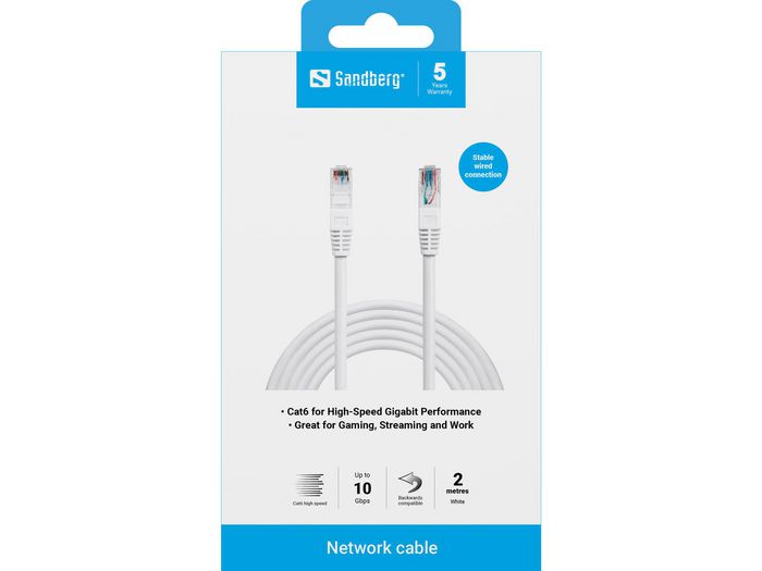 Sandberg Câble réseau Ethernet UTP Cat6, 2 m, 10 Gbps Sandberg Câble réseau Ethernet UTP Cat6, 2 m, 10 Gbps