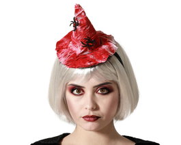 Chapeau rouge avec toiles d'araignée pour sorcière et carnaval