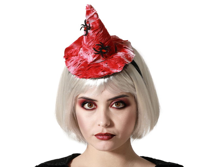 Chapeau de Sorcière et Carnaval Rouge avec Toiles d'Araignée - Accessoire Déguisement Halloween et Thème Gothique Chapeau de Sorcière et Carnaval Rouge avec Toiles d'Araignée - Accessoire Déguisement Halloween et Thème Gothique