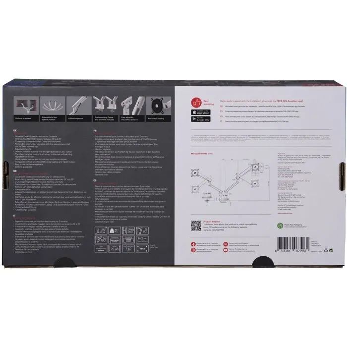 One For All Support de bureau Dynamic à double bras pour écran 13-35" - Blanc - Compatible VESA 100 - Jusqu'à 10 kg