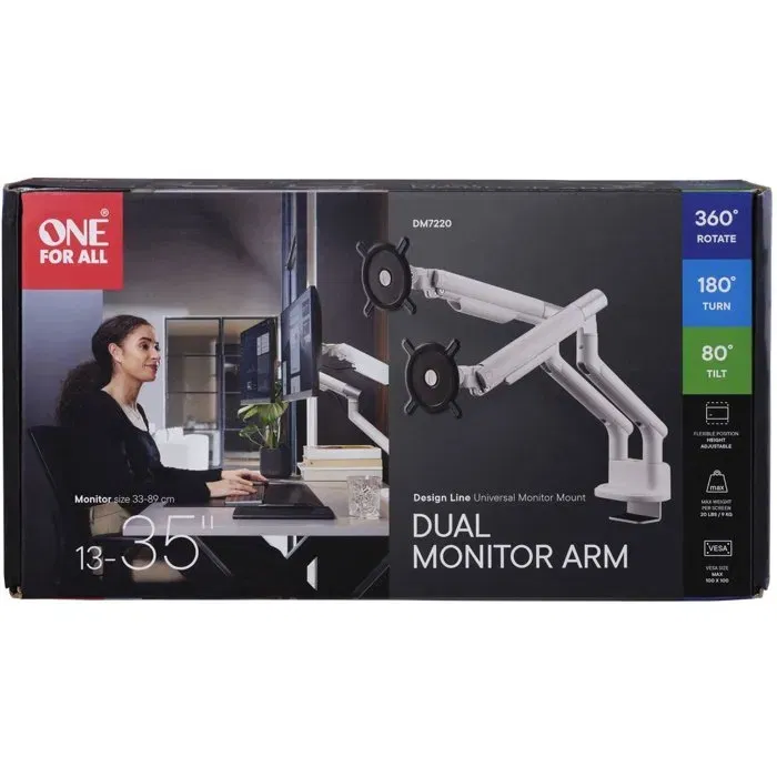 One For All Support de bureau Dynamic à double bras pour écran 13-35" - Blanc - Compatible VESA 100 - Jusqu'à 10 kg