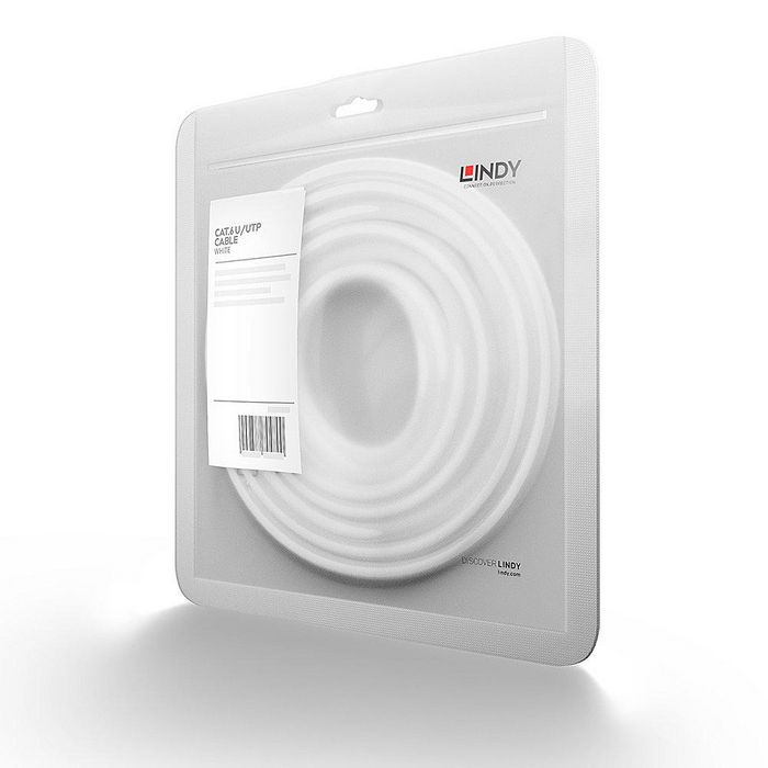 Lindy Câble réseau Cat.6 U/UTP 2 mètres Blanc - Contacts plaqués or, Anti-accroc, Compatible Gigabit Ethernet 1GBase-T