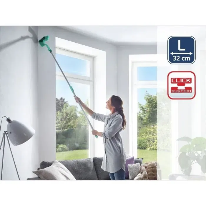 Leifheit Dusty 41524 Tête de loup plumeau à poussière triangulaire, balai-brosse pour recoins et tringles à rideau, compatible manche Click System