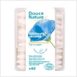 DOUCE NATURE Bâtonnets de sécurité en coton biologique pour bébé (60 unités)