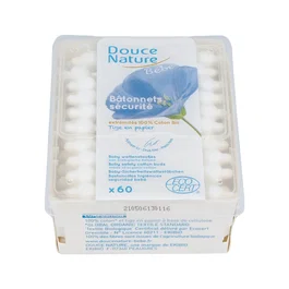 DOUCE NATURE Bâtonnets de sécurité en coton biologique pour bébé (60 unités)