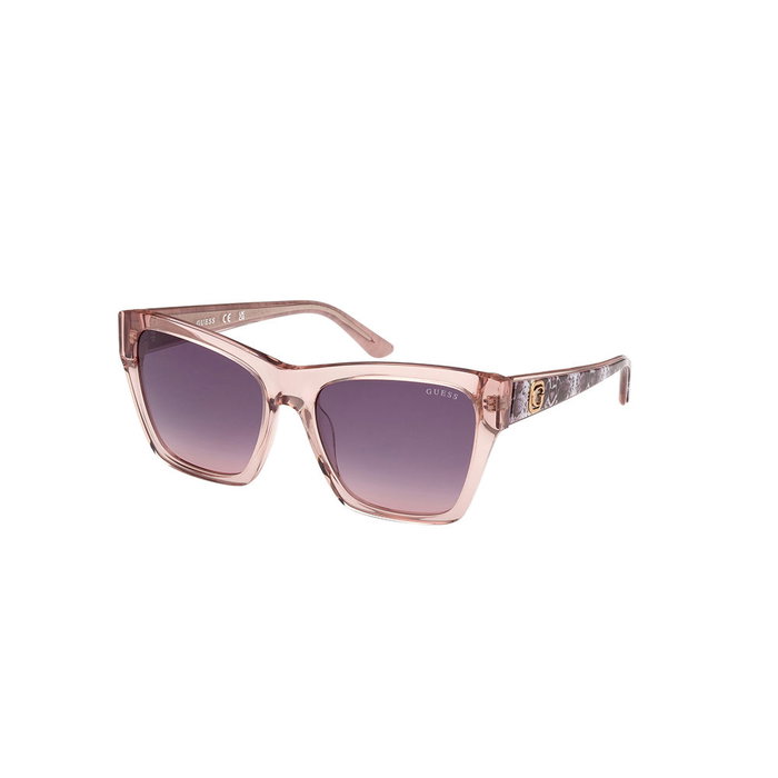 Guess Lunettes de soleil GU00113 57Z - Monture plastique beige brillant, verres violet dégradé, carré femme 55 mm