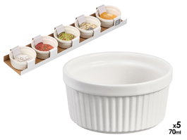 Vessia Set de 5 pots à sauce 70 ml en porcelaine blanc 37 x 3.5 x 7.5 cm (Set de 24)