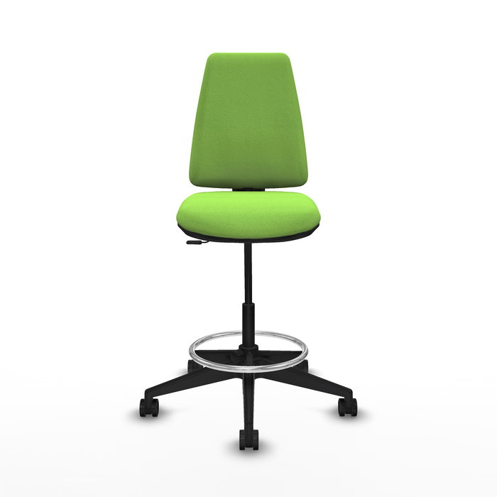 Tabouret Taburete Elche Contact permament de base Tissu Vert pistache Base pyramidale noire Sans accoudoirs Sans appui-tête Roulettes 65mm nylon