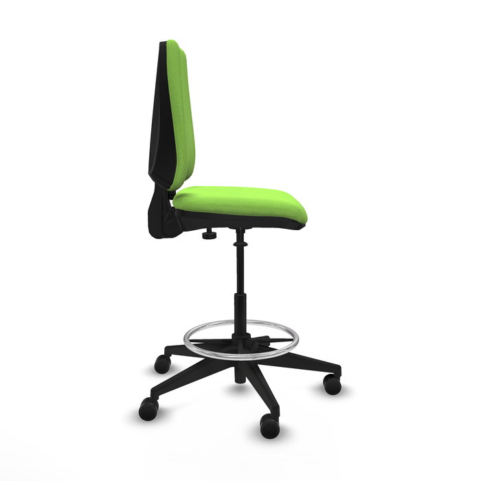 Tabouret Taburete Elche Contact permament de base Tissu Vert pistache Base pyramidale noire Sans accoudoirs Sans appui-tête Roulettes 65mm nylon