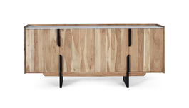 GINER Y COLOMER - Buffet contemporain en bois d'acacia avec plateau en marbre blanc, structure naturelle et pattes noires - Dimensions : Porte 56x44cm