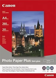 Canon SG201 Papier Photo Plus Semi-Brillant A4 Blanc 260g/m² 20 Feuilles