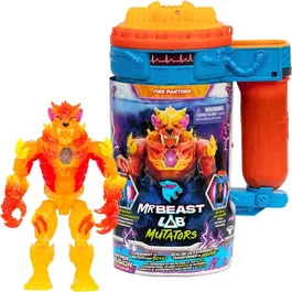 MrBeast Lab Mutator Atomic Earth Panthère Flame - Figurine articulée 13 cm avec lecteur d'empreinte et liquide réactif - Jouet enfant dès 5 ans
