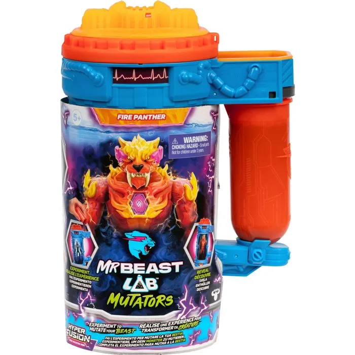 MrBeast Lab Mutator Atomic Earth Panthère Flame - Figurine articulée 13 cm avec lecteur d'empreinte et liquide réactif - Jouet enfant dès 5 ans