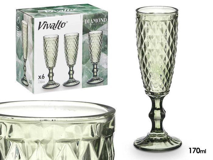 Vivalto Coupe à Cava Diamant Vert 170 ml 7x20x7 cm (Set de 24) Vivalto Coupe à Cava Diamant Vert 170 ml 7x20x7 cm (Set de 24)