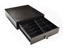 apg Cash Drawer ECD330B Tiroir-caisse avec insert à plat pour 8 pièces et 5 billets incliné