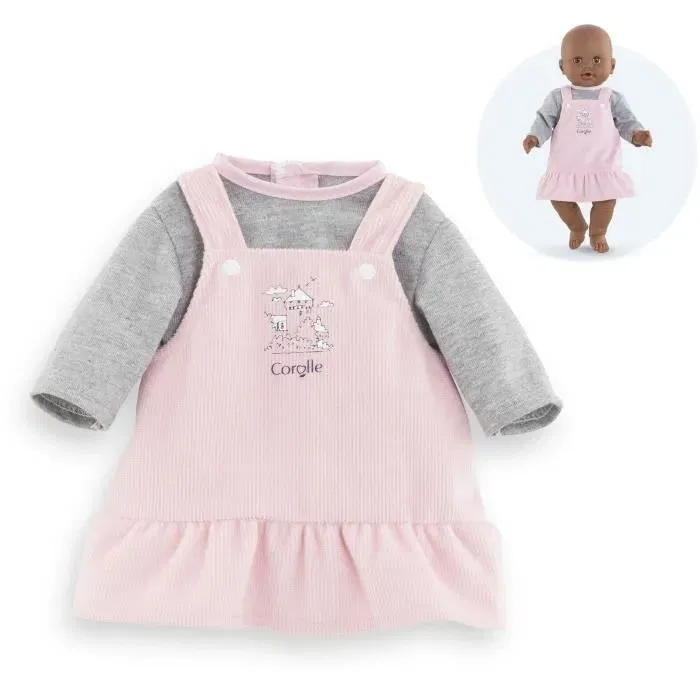 Corolle Bords de Loire - Robe et T-shirt 2-en-1 pour poupon de 36 cm - Tenue grise et rose en tissu doux avec bandes auto-agrippantes - À partir de 2 ans