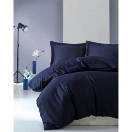 Forme Ensemble de Housse de Couette et Taies Satin King 100% Coton Bleu 240x220 cm + 2 Taies 60x60 cm