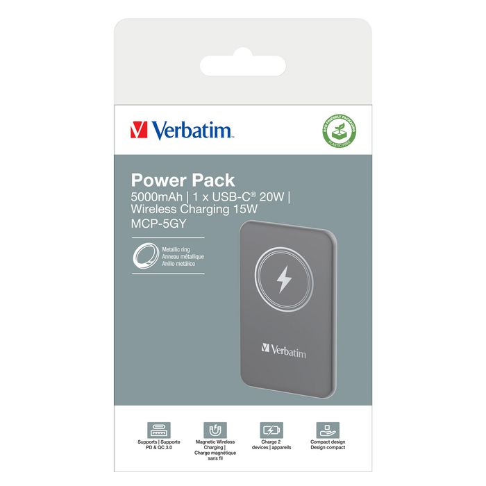 Verbatim Charge 'n' Go Magnetic Wireless Power Bank 5000mAh Gris Verbatim Charge 'n' Go Magnetic Wireless Power Bank 5000mAh Gris
