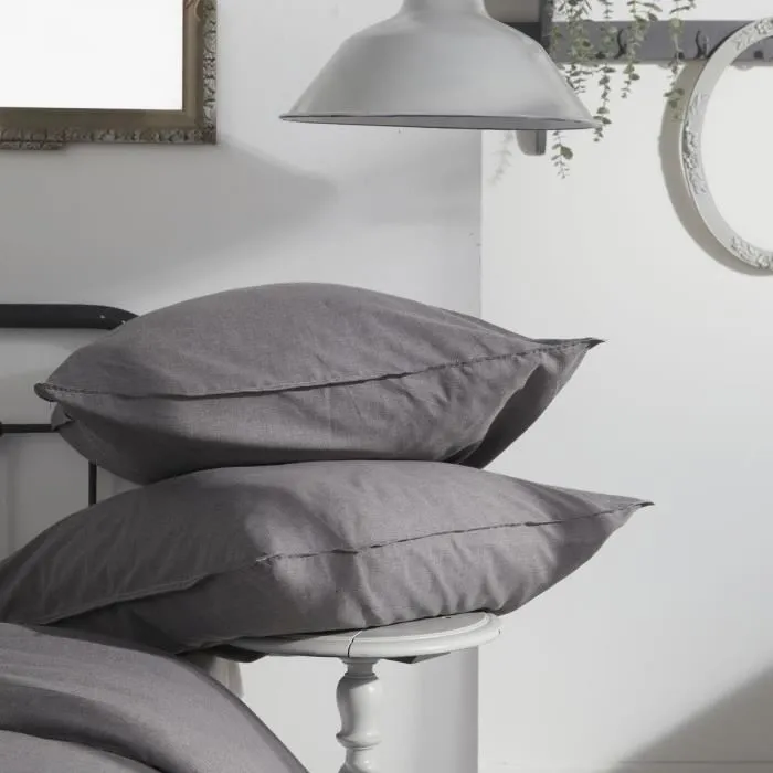 Today - Housse de couette 260x240 cm Capucine gris foncé collection Charme - Parure de lit avec 2 taies - Polycoton (48% coton, 52% polyester) - OEKO-TEX