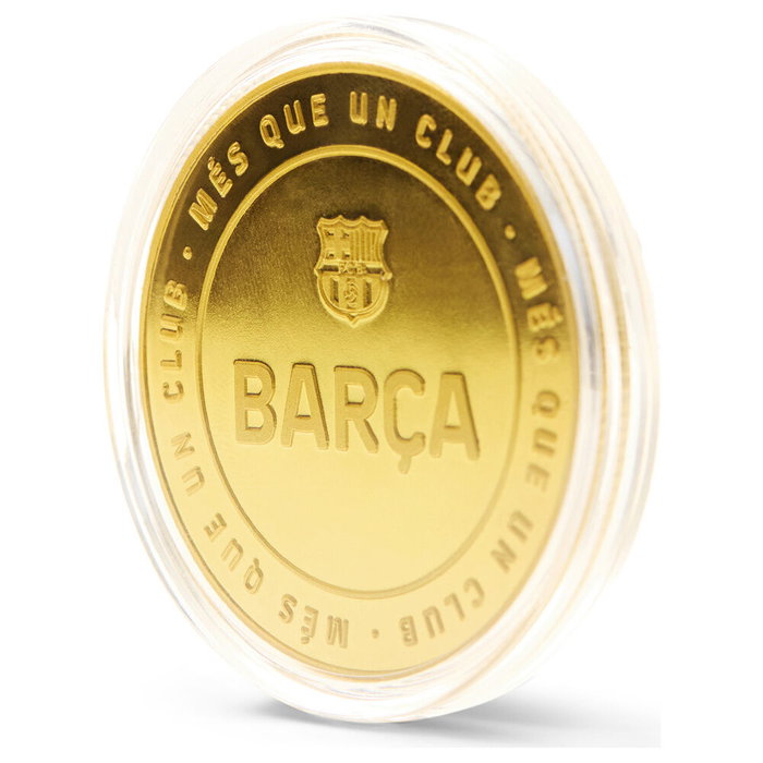 MOCILAB - Monnaie Commémorative FC Barcelone Barça en Alliage Zamak Doré avec Gravure Relief - Collection Sans Valeur Faciale dans Capsule Acrylique