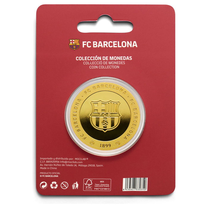 MOCILAB - Monnaie Commémorative FC Barcelone Barça en Alliage Zamak Doré avec Gravure Relief - Collection Sans Valeur Faciale dans Capsule Acrylique