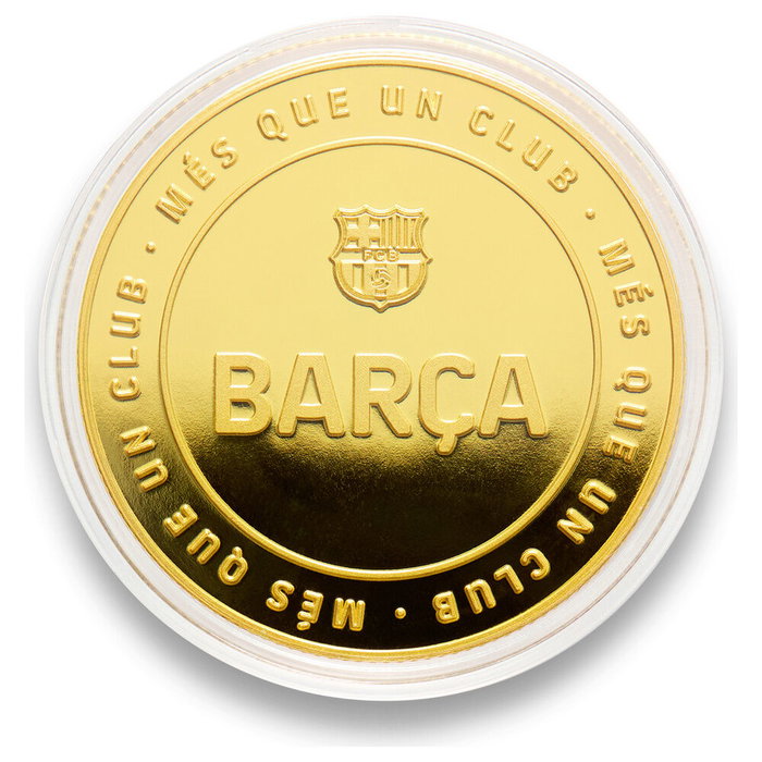 MOCILAB - Monnaie Commémorative FC Barcelone Barça en Alliage Zamak Doré avec Gravure Relief - Collection Sans Valeur Faciale dans Capsule Acrylique