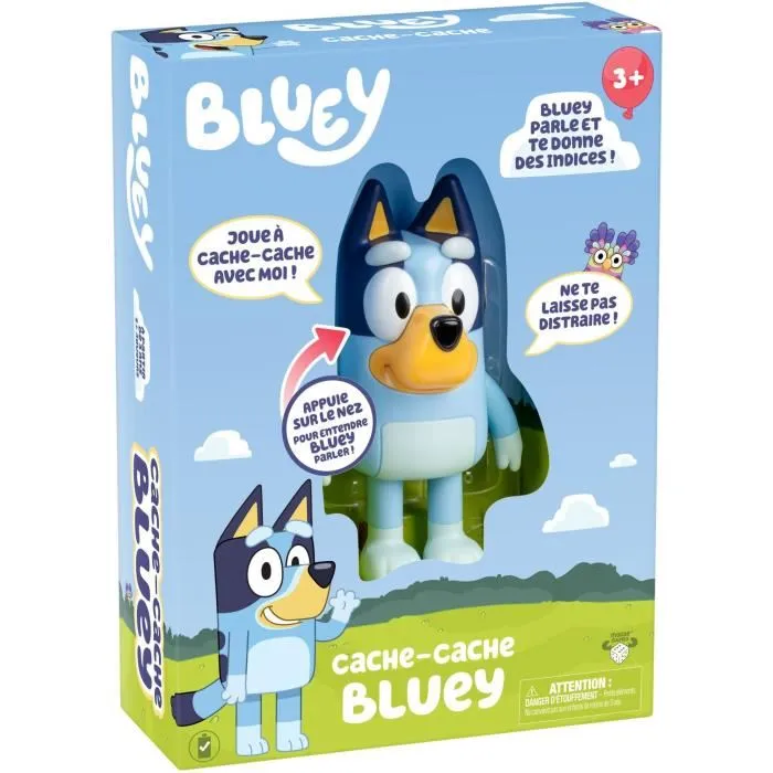 Bluey - Cache-cache Jeu Interactif, Figurine Electronique Parlante avec Timer, Jeu de Société pour Enfants dès 3 Ans