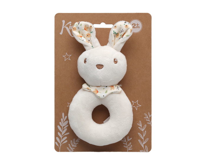 KioKids Sonajero en Peluche - Sonajero Bébé Lapin en Polyester Blanc pour Stimulation Sensorielle - Jouet d'Éveil Recommandé dès 0 Mois