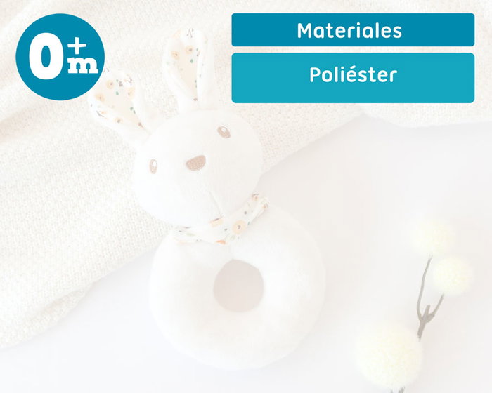 KioKids Sonajero en Peluche - Sonajero Bébé Lapin en Polyester Blanc pour Stimulation Sensorielle - Jouet d'Éveil Recommandé dès 0 Mois