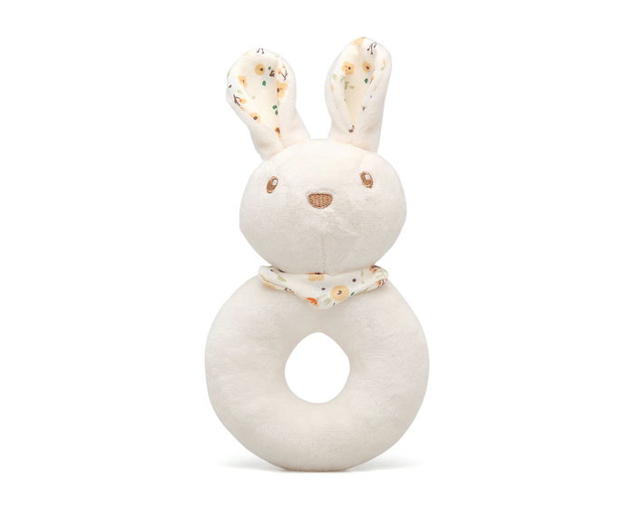 KioKids Sonajero en Peluche - Sonajero Bébé Lapin en Polyester Blanc pour Stimulation Sensorielle - Jouet d'Éveil Recommandé dès 0 Mois