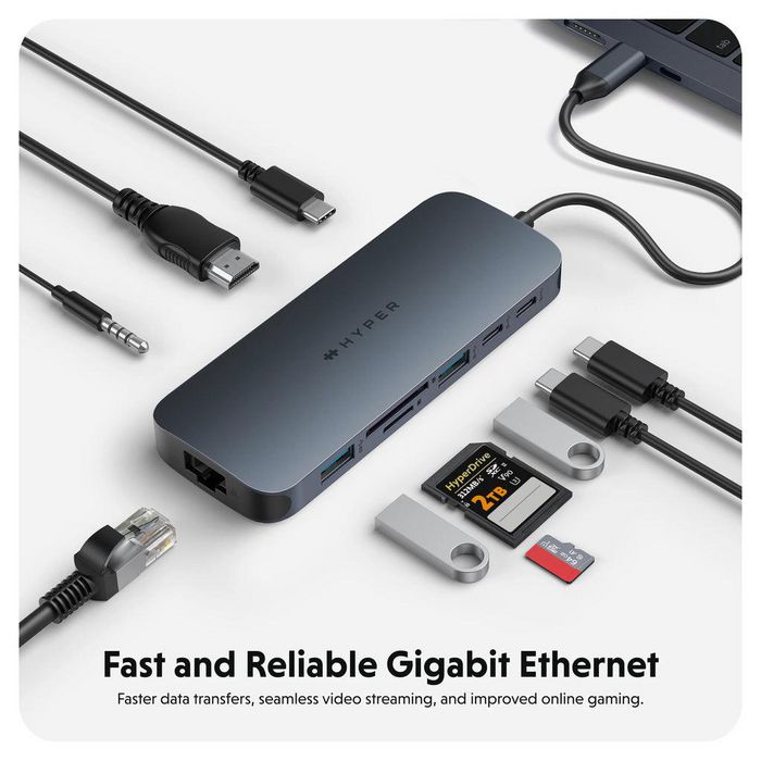 Hyper Hub USB-C 10-en-1 140W PD3.1 HDMI RJ45 SD/MicroSD 3.5mm Hyper Hub USB-C 10-en-1 140W PD3.1 HDMI RJ45 SD/MicroSD 3.5mm