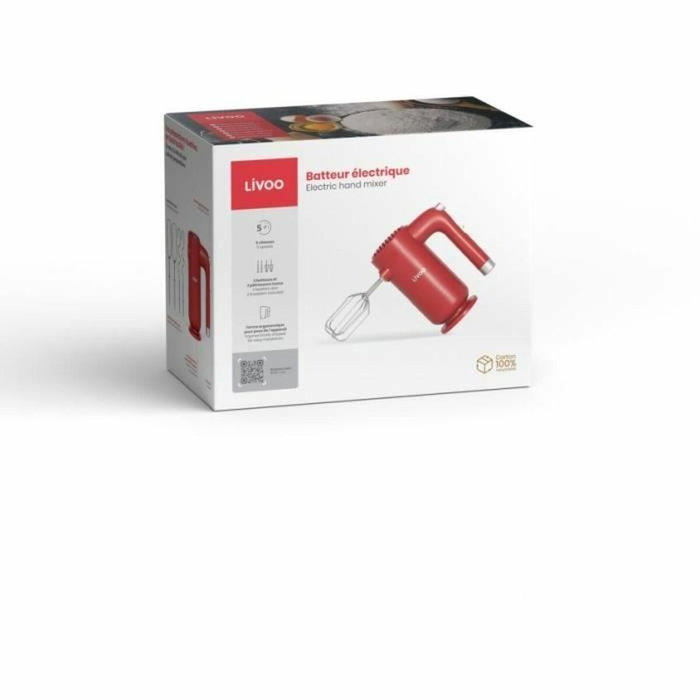 Livoo Batteur électrique DOP243R Rouge, 250 W, 5 vitesses