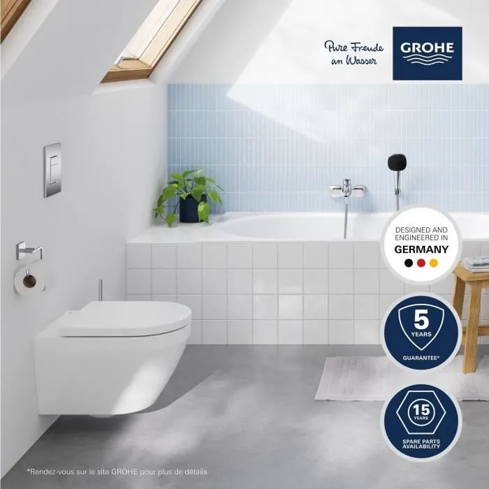 GROHE - Cuvette WC suspendue compact Euro Ceramic - Porcelaine vitrifiée - Sortie horizontale - Sans bride - Blanc