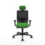 Chaise Yunquera Synchro 4 positions tissu Vert Maille Noir Base en nylon noir Accoudoir 1D Appui-tête 1D Roulettes 65mm nylon