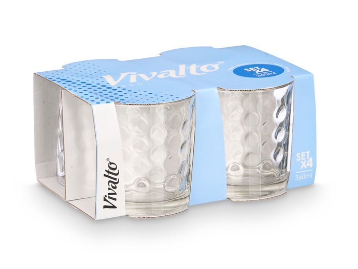 Vivalto Lot de 4 Verres en Verre Points 360 ml Transparent 8,5 x 9,8 x 16,5 cm (Set de 6)