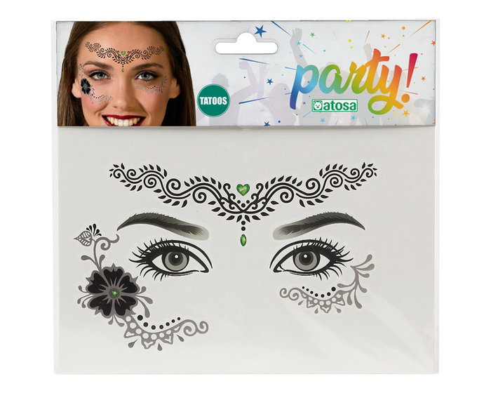 Atosa Tatouage facial noir avec motif floral et détails arabesques