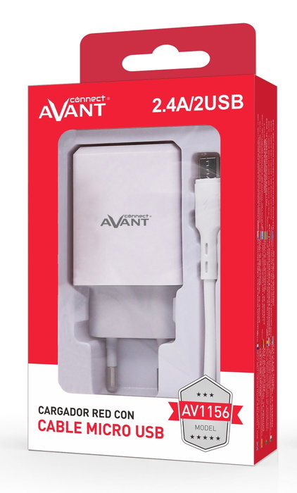 AVANT CONNECT Chargeur USB 2,4A 2 ports avec câble micro USB blanc