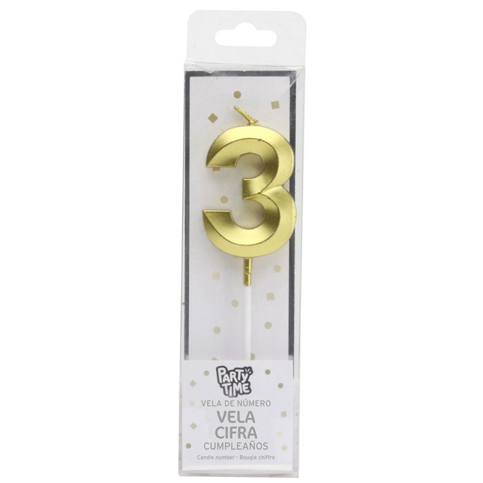 Party Time Bougie Anniversaire Chiffre 3 Or