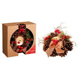 Basics Centre de table de Noël avec porte-bougie, pommes de pin et baies, Ø15 cm