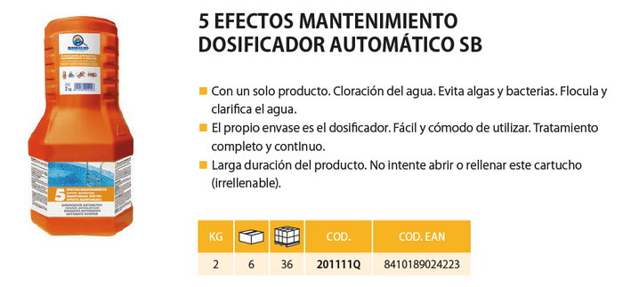QUIMICAMP Cloro Dosificador Automático 5 Efectos 2 kg 201111Q