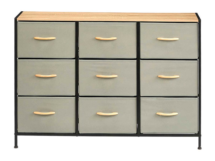 GIFTDECOR Meuble 9 tiroirs Gris-Madera-Negro