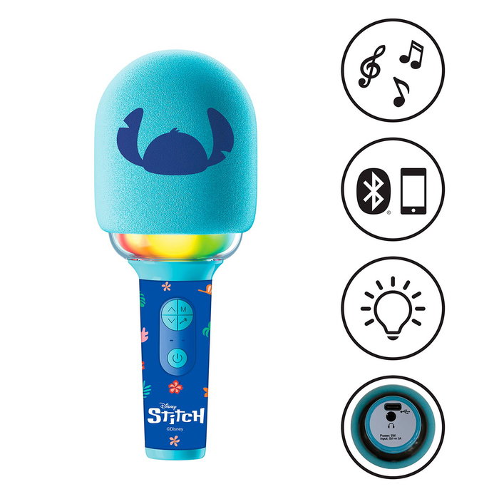 Lexibook Microphone de karaoke Stitch Mic280D Disney avec haut-parleur, lumière LED, Bluetooth, effet écho, pour enfants dès 6 ans Lexibook Microphone de karaoke Stitch Mic280D Disney avec haut-parleur, lumière LED, Bluetooth, effet écho, pour enfants dès 6 ans