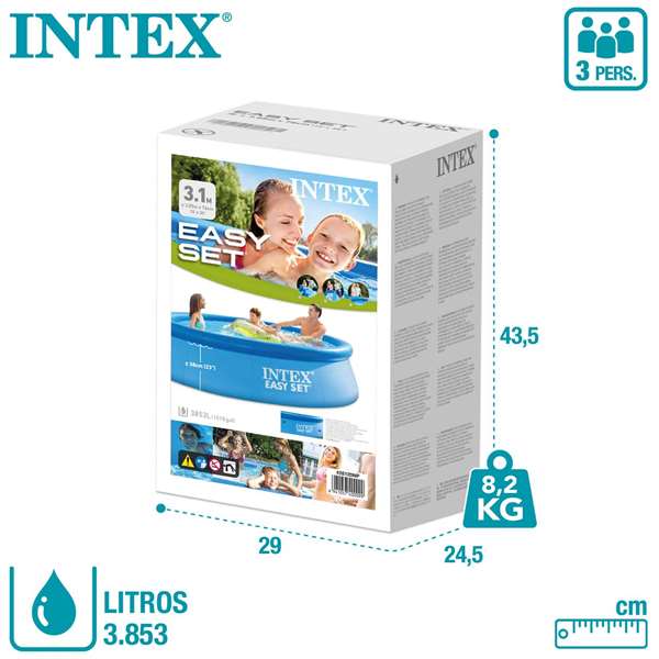 Intex 3853L Piscine ronde Easy Set 305 x 76 cm avec filtre pompe, PVC, pour enfants 6 ans et plus Intex 3853L Piscine ronde Easy Set 305 x 76 cm avec filtre pompe, PVC, pour enfants 6 ans et plus