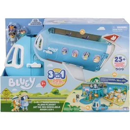 Bluey Avion 3 en 1 Transformable - Set de Jeu Géant 70 cm avec Figurines Articulées Bluey et Bingo, Hôtel Plage Piscine, Bateau, Sons et Accessoires - Jeu d'Imitation