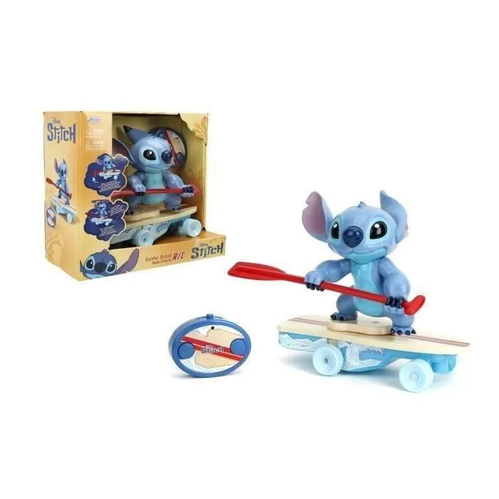 Jada Toys RC Stitch Surfer, Véhicule radiocommandé de 25 cm avec télécommande 2,4 GHz, rotation 360° et système de redressement automatique, officiel Disney, dès 3 ans Jada Toys RC Stitch Surfer, Véhicule radiocommandé de 25 cm avec télécommande 2,4 GHz, rotation 360° et système de redressement automatique, officiel Disney, dès 3 ans