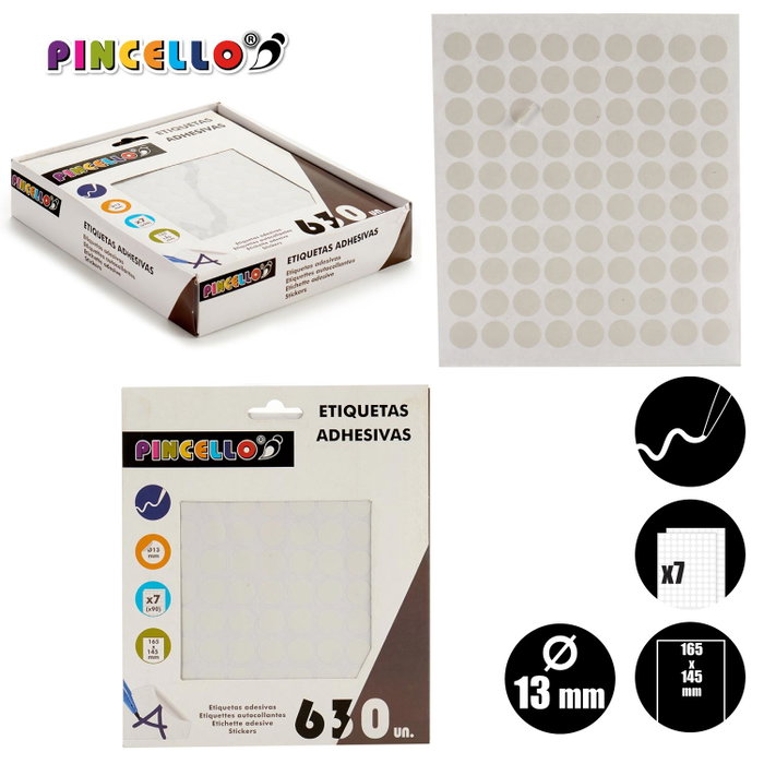 Pincello Étiquettes Adhésives Diam 13 mm 7 Pages 17x4x19 cm (Set de 120)