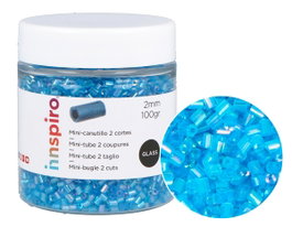 Innspiro Rocaille de verre cylindre mini aurora boreale bleu clair diam. 2x2mm, 100g Pot