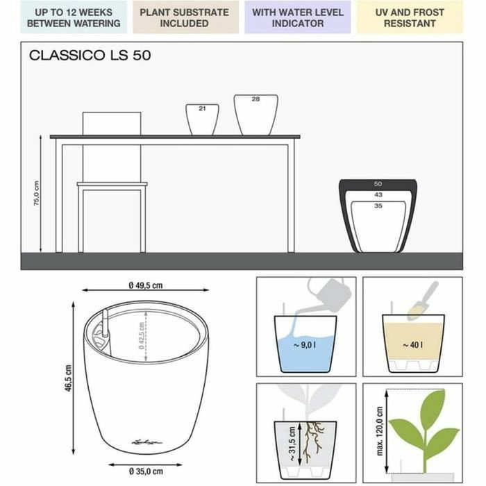 Lechuza Pot de fleurs Classico premium LS 50 Blanc brillant